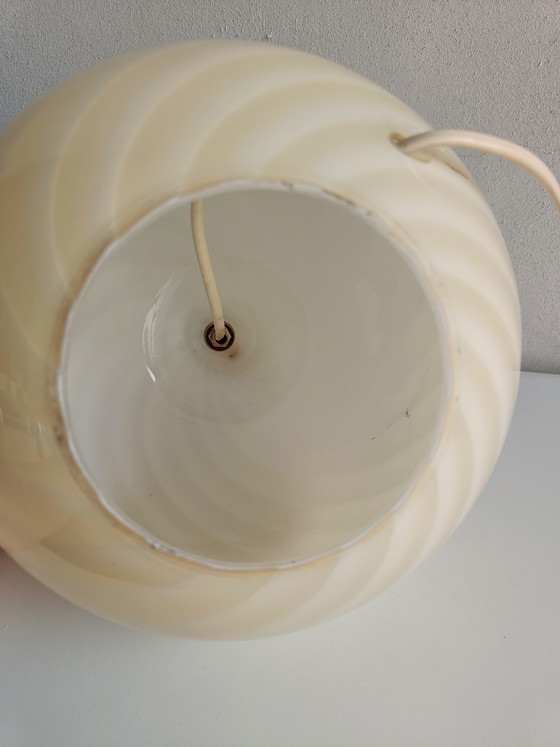 Image 1 of Murano glass table lamp by Da Vinci, white swirl globe lamp, Italy 1970s