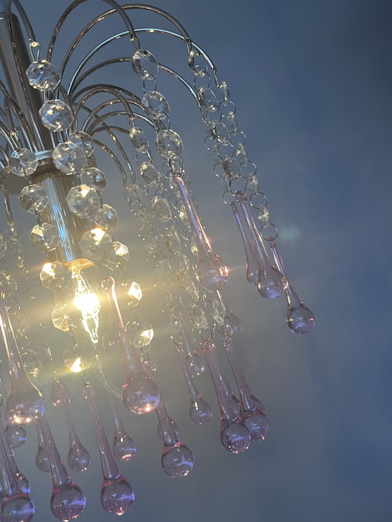 Image 1 of 3 pcs pink teardrop chandeliers pendant lights vintage