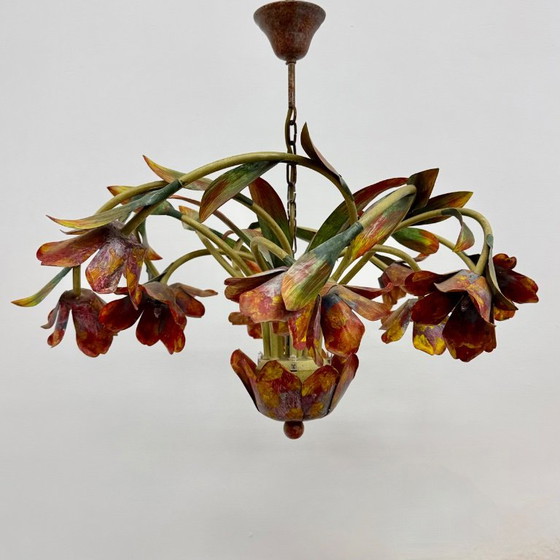 Lustre floral, tulipes en métal multicolore, Rouge, Vintage (photo 13 sur 14)