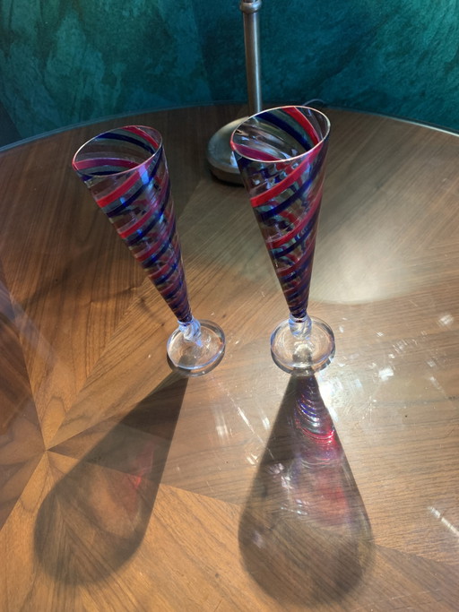 Dúo de Amantes – Par de Copas de Cristal Soplado de Murano, Atribución Nason – glazen karaffen, Murano Glass (photo 2 of 15)