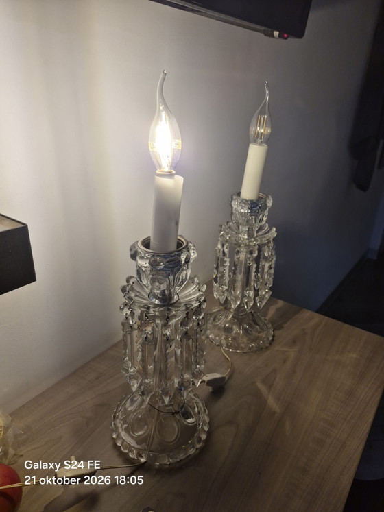2 girandole boeme vintage, bohemian, Lampade da tavolo, Cristallo, Vetro, Argentato (foto 6 di 9)