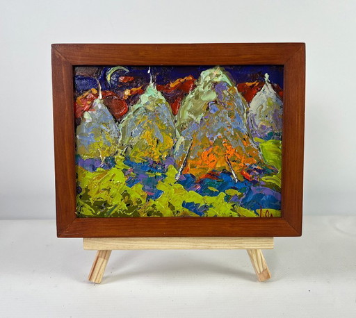 Original Oil Painting Summer Nature Landscape Mysterious night under the moon