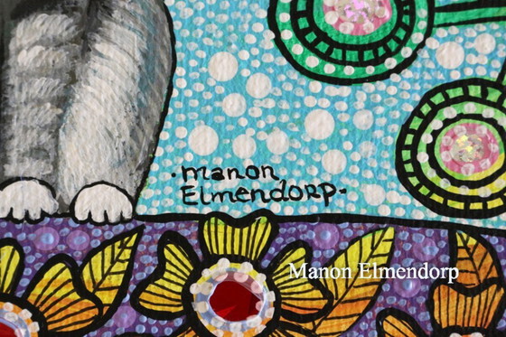 Image 1 of Unique Hand-painted Painting Cat New 18x24 cm