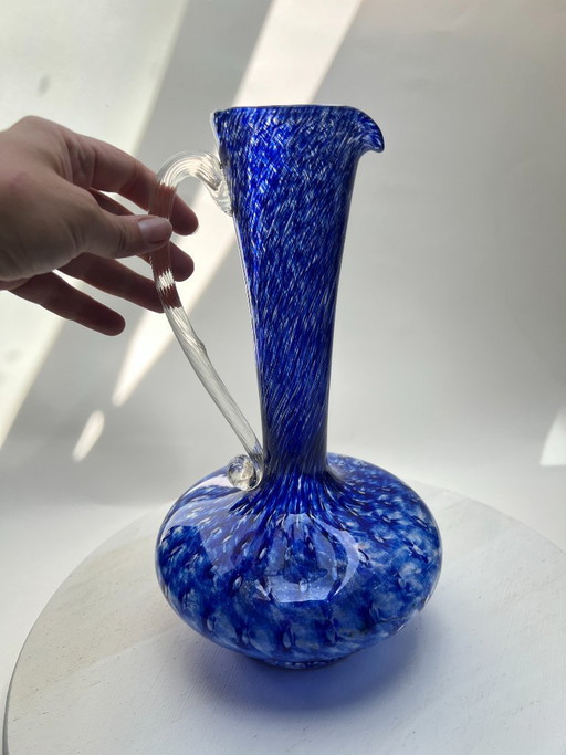 Vaso da fiori vintage in vetro da studio, 35 cm, blu cobalto, stile Murano.