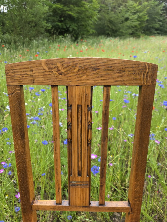 Image 1 of Art Deco eiken stoelen met rieten zitting set van 2