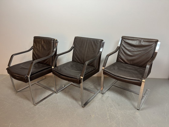 Image 1 of Mid-Century Design Set of Four Sled Leather Dining Chairs by Rudolf Glatzel for Walter Knoll, Germany 1960s 