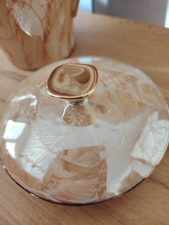 Image 1 of Włocławek vintage Porzellan Kaffeekanne, marmoriert, vergoldet - Golddekor 