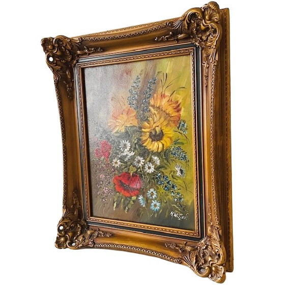 Image 1 of Peinture à l'huile baroque représentant un bouquet de fleurs, N. Witjes, années 1960