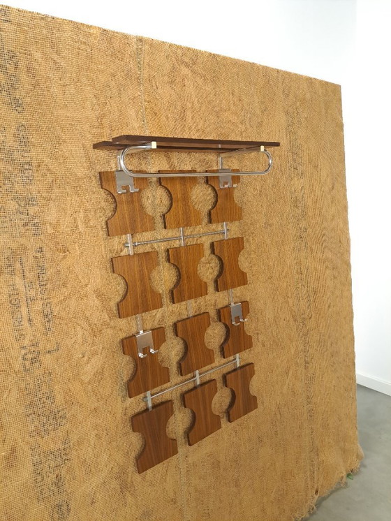 Image 1 of Porte-manteau mural en teck avec crochets chromés, n° 20