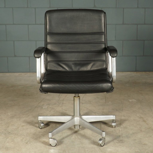 Vintage Office Chair – Black Leather – Drabert – 1970s – bureaustoelen, Metal (photo 2 of 14)