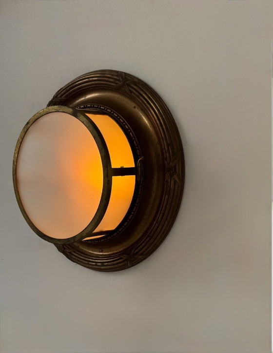 Image 1 of Applique da parete vintage XL, ottone e vetro smerigliato, Francia, 1920