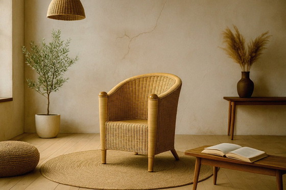 Image 1 of Vintage Italiaanse moderne Boho rotan stoel uit het midden van de eeuw, jaren 70