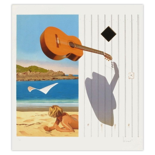 Jean-Pierre Henaut Signed Lithograph Ombre Et Guitare 1985 – lithos zeefdrukken, Paper