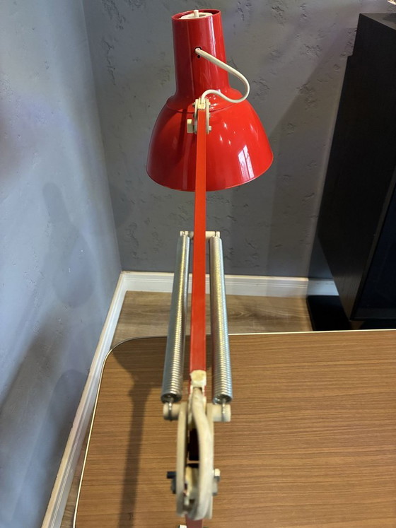 Lampada da architetto Luxo PL-85 di Jacob Jacobsen, anni '60, Lampade da tavolo, Metallo, Plastica, Rosso, 1960 (foto 7 di 8)