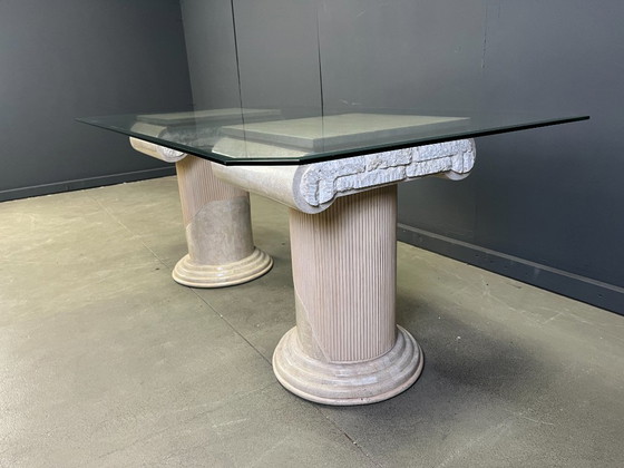 Image 1 of Vintage tesselated stone pedestal dining table by Maithland smith, 1970s