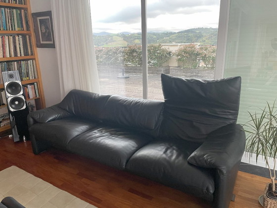 Image 1 of Cassina Maralunga 3-seater sofa in original black leather — designed by Vico Magistretti