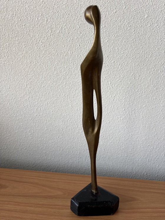 Image 1 of Modern slender bronze sculpture on wooden base - 33 cm
