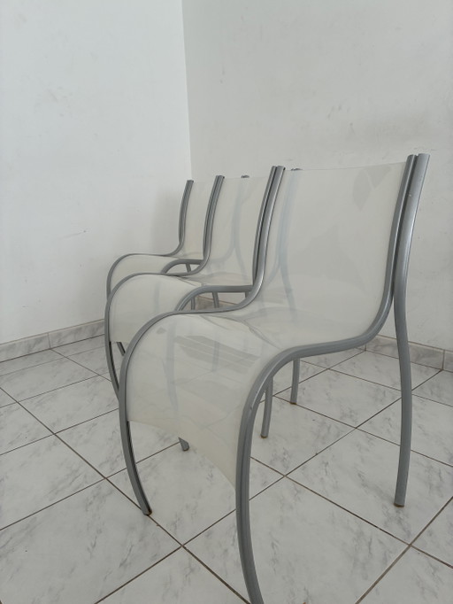 3x Vintage FPE Chair Ron Arad Kartell Italy Set Price – eetkamerstoelen, Plastic, Aluminium