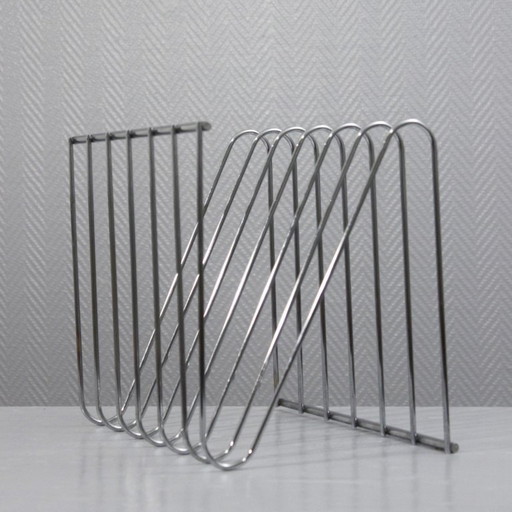 Vintage Z magazine rack in chromed steel, designed by François Arnal, Atelier A, 1970s