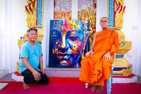 Image 1 of Peinture unique de Bouddha peinte à la main « Équilibre sacré » – Seksak Jaichumchen – 100×120 cm