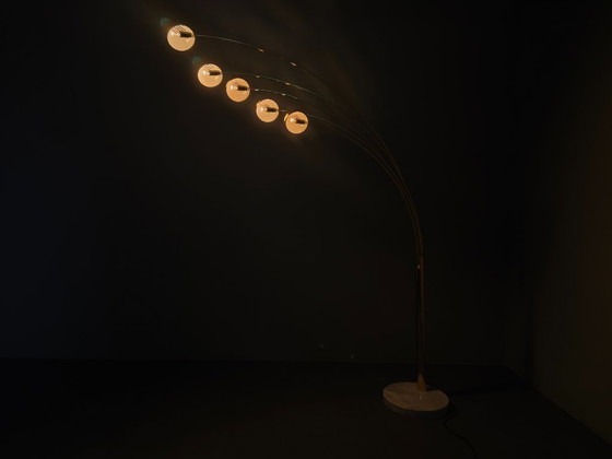 Image 1 of Dänische Bogenstehlampe von Bilka, Messing, Marmor, 1970er Jahre