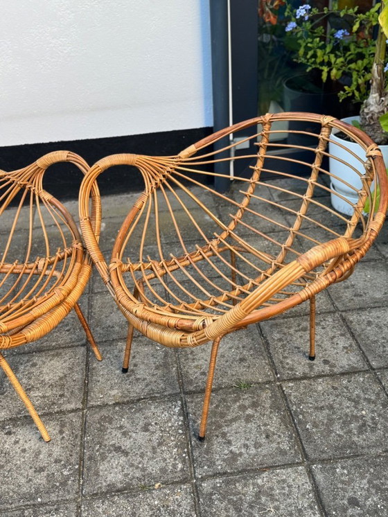 Image 1 of Fauteuils italiens en métal et en rotin MCM