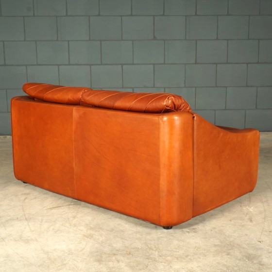 Image 1 of Canapé patchwork vintage danois – cuir cognac – années 1970