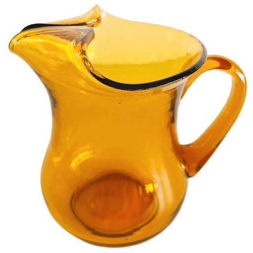 Vintage Hand-Blown Glass Water Jug Amber Glass 1960s – glazen karaffen