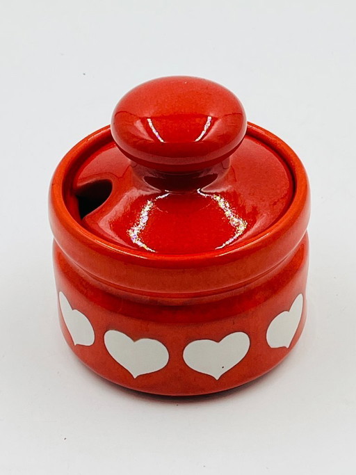 Mostacera vintage Waechtersbach con decoración de corazón.