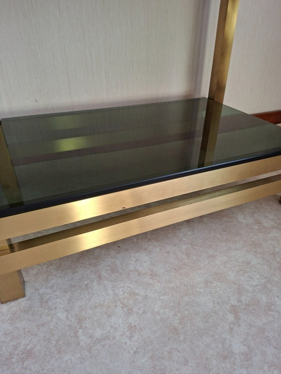 Image 1 of Vintage brass side table with 2 smoked glass shelves