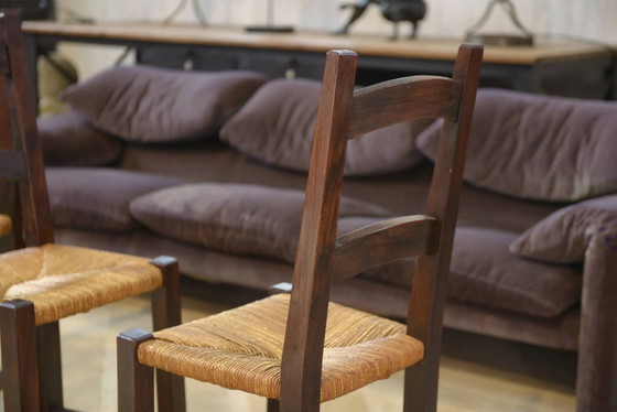 Set of 4 chairs in elm and straw by Aranjou 1950s, Dining chairs, Wood, Vintage (photo 8 of 14)