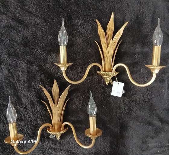 Image 1 of splendid set of 2 or 3 Maison Charles Palmier bronze wall lights