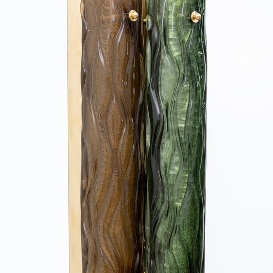 Image 1 of Coppia di applique moderne in vetro di Murano ambra e verde e ottone