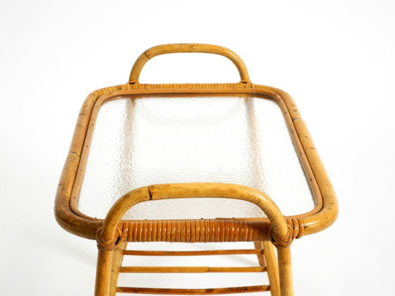 Lovely Small Italian 1960s Bamboo Side Or Coffee Table With A Iced Glass Top, Side tables, Brown, Vintage (photo 10 of 21)