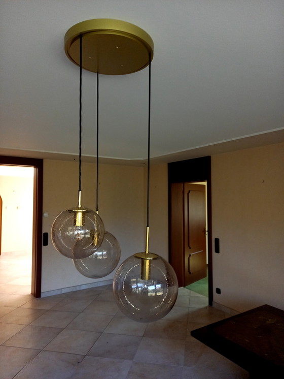 Image 1 of Ceiling lamp cascade lamp Limburg 3 globes bubble glass 70s aeb