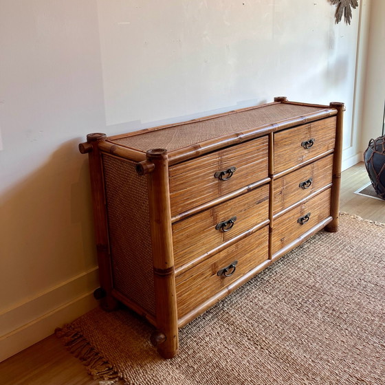 Commode en bambou Buffet bas Mid Century Vintage (photo 4 of 9)