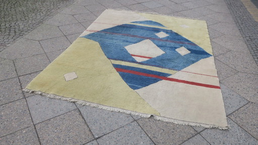 Bauhaus Hand-Knotted Rug with All-natural Colours, 1970s