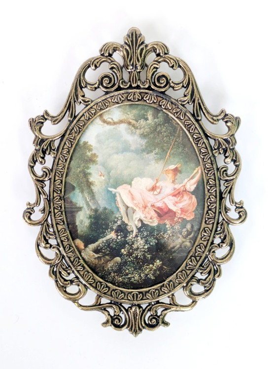 Image 1 of Set di 6 stampe d'arte vittoriane, cornice vintage in metallo dorato, Made in Italy, anni '70