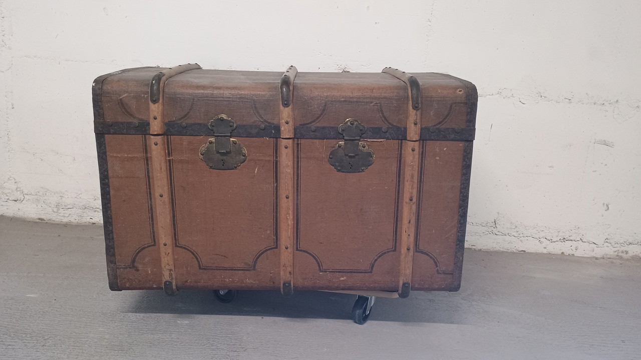Malle De Voyage Vintage - Bois Marron - Ancienne - Dimensions 90x55x34 Cm