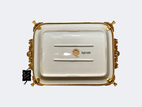 Image 1 of French Limoges Porcelain and Gilt Bronze Perfume Tray - Vintage Floral Vide Poche Handpainted Orleans Decor 