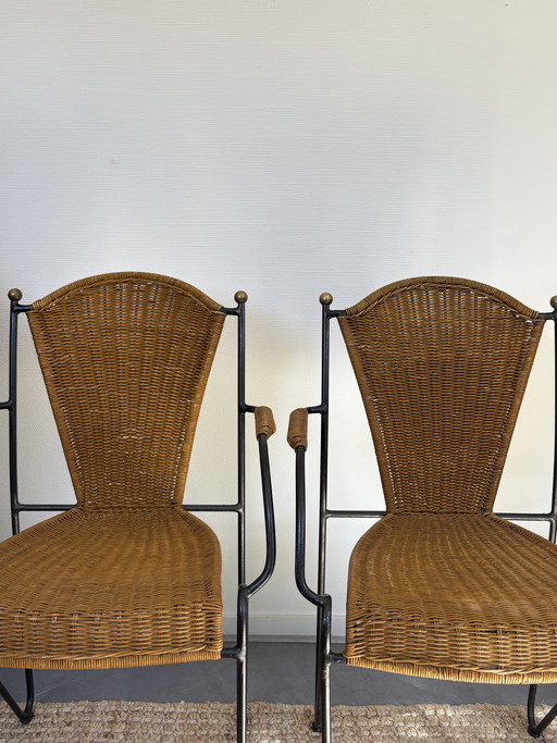 Vintage-Stuhlset aus Rattan und Schmiedeeisen von Frederick Weinberg