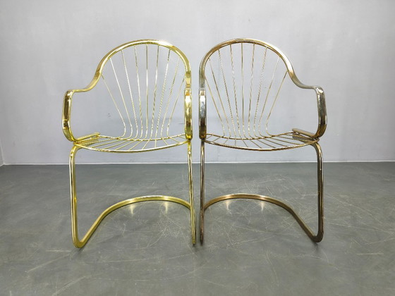 Image 1 of Set of 5 Gastone Rinaldi Brass Dining Chairs for Rima, Italy 1970s