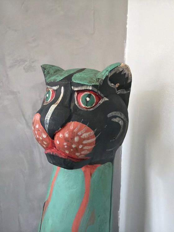 Image 1 of Vintage mint green with red cat 50cm high