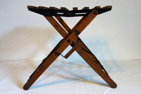 Folding Stool with Carry Handle, 1930-1940, Wood, Metal, Brown, Vintage (photo 3 of 8)