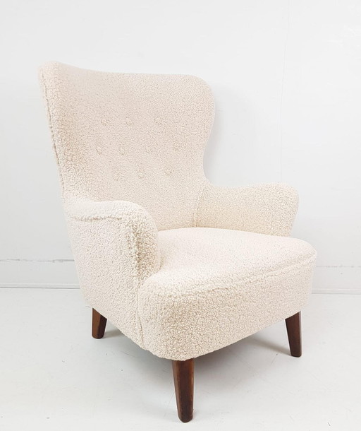 Fauteuil Artifort vintage en tissu Teddy, récemment retapissé, modèle homme – Wood, Textile