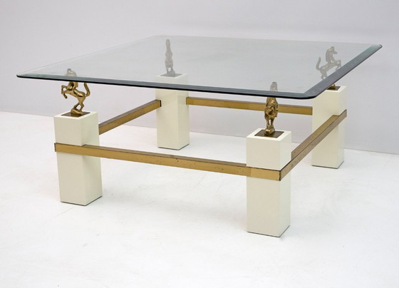 Image 1 of Maison Charles Mid Century Moderner französischer Couchtisch aus Messing mit Pferd, 1970er Jahre