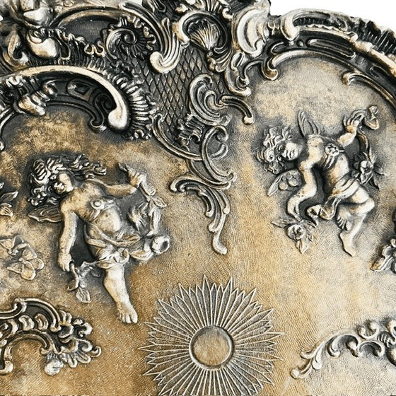 Image 1 of Antiek art nouveau messing wandbord nimfen cherubijnen wandplaquette 1910's