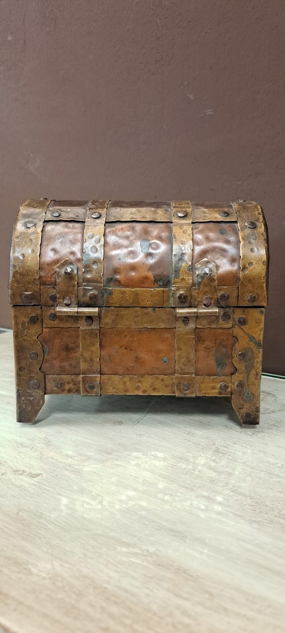 Baule miniatura antico, Oggetti decorativi, Rame, Metallo, Dorato (foto 7 di 7)