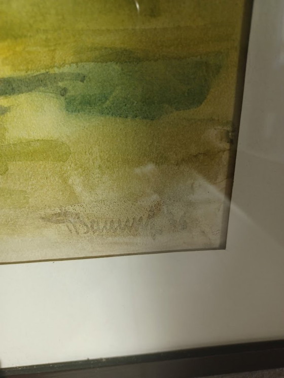 Image 1 of Serene watercolor with grazing cows – Bauwens ’36 – 43x52 cm”