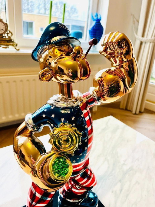 Sculpture XL Popeye USA, Pop Art, Luxe, Argent, Statue, Dessin animé, États-Unis
